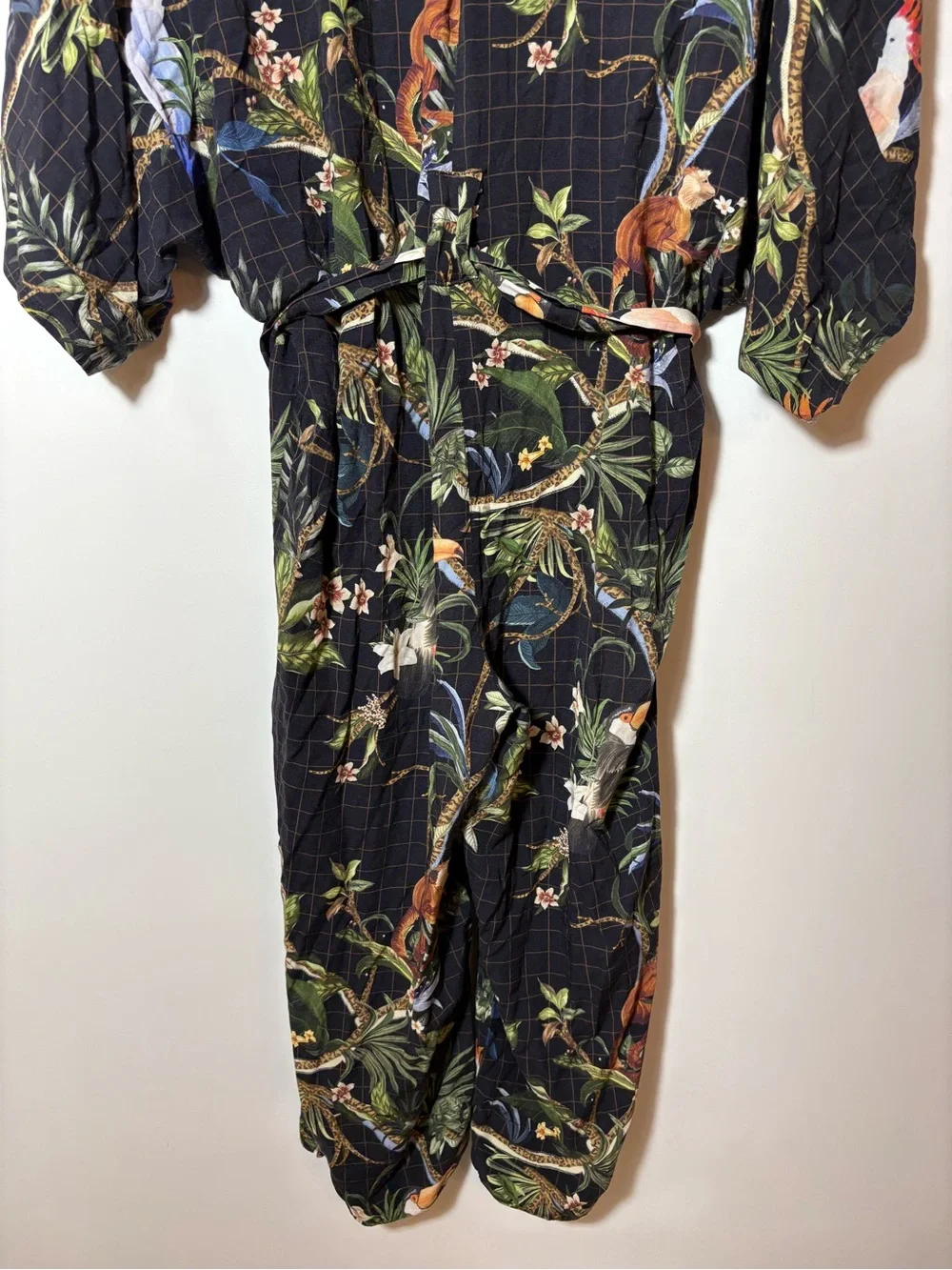 Farm Rio Tropical Birds Jumpsuit Size P Black Boho